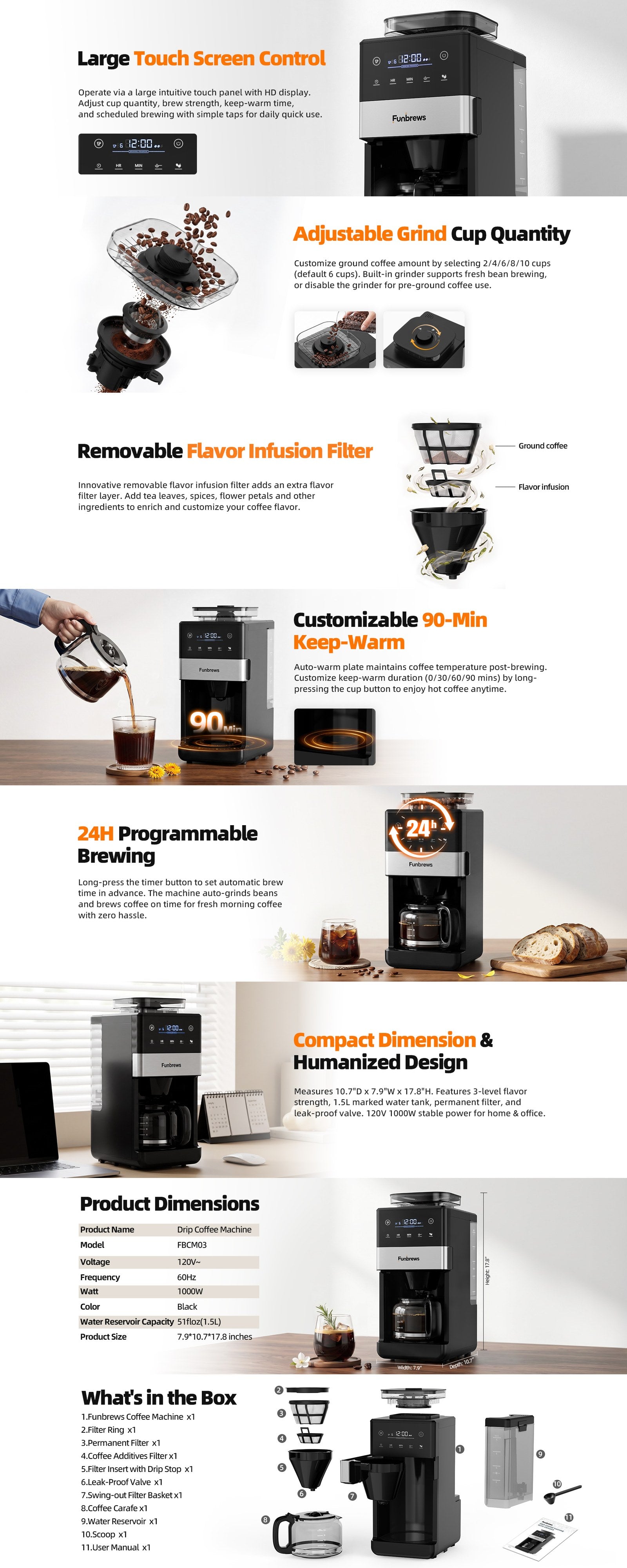 Funbrews FBCM03 10-Cup Touchscreen Flavor Coffee Maker (Black) - Full Product Details