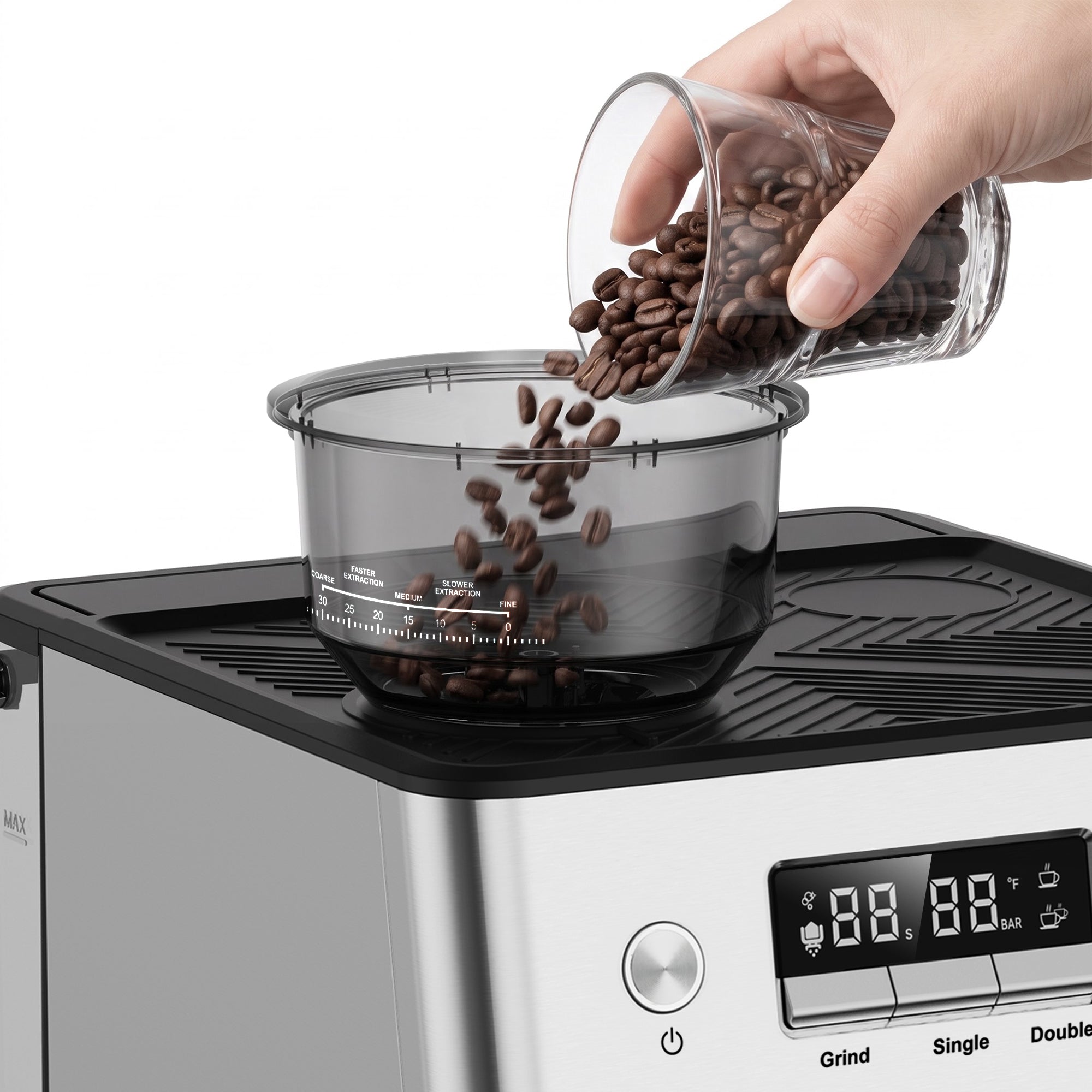 Funbrews FBCM02 Semi-Automatic Espresso Machine with Built-In Conical Burr Grinder, 58mm Portafilter & PID Temperature (Stainless Steel) - Image 6