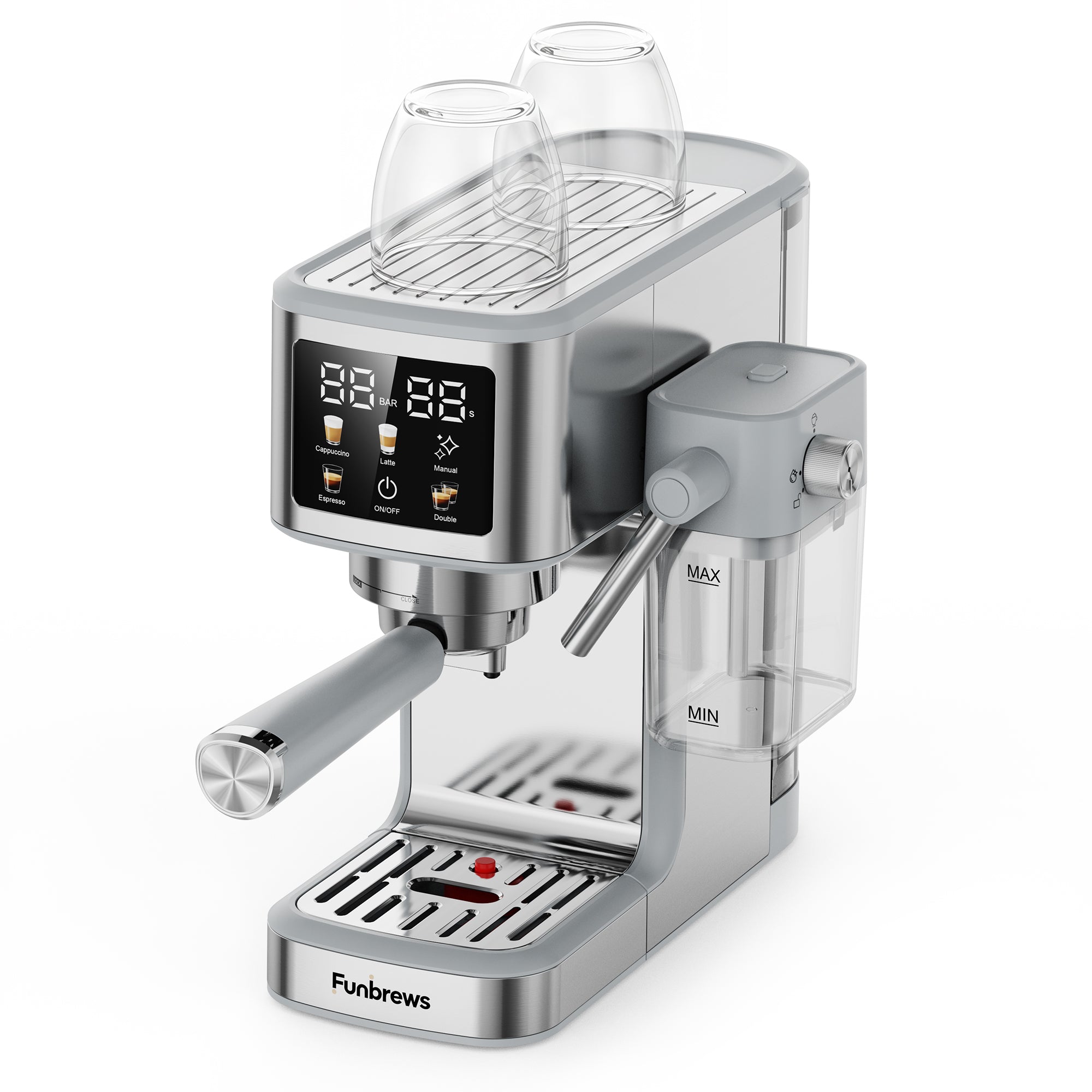 Funbrews FBCM05 One-Touch Espresso Machine with Automatic Milk Frothing (Stainless Steel) - Image 2