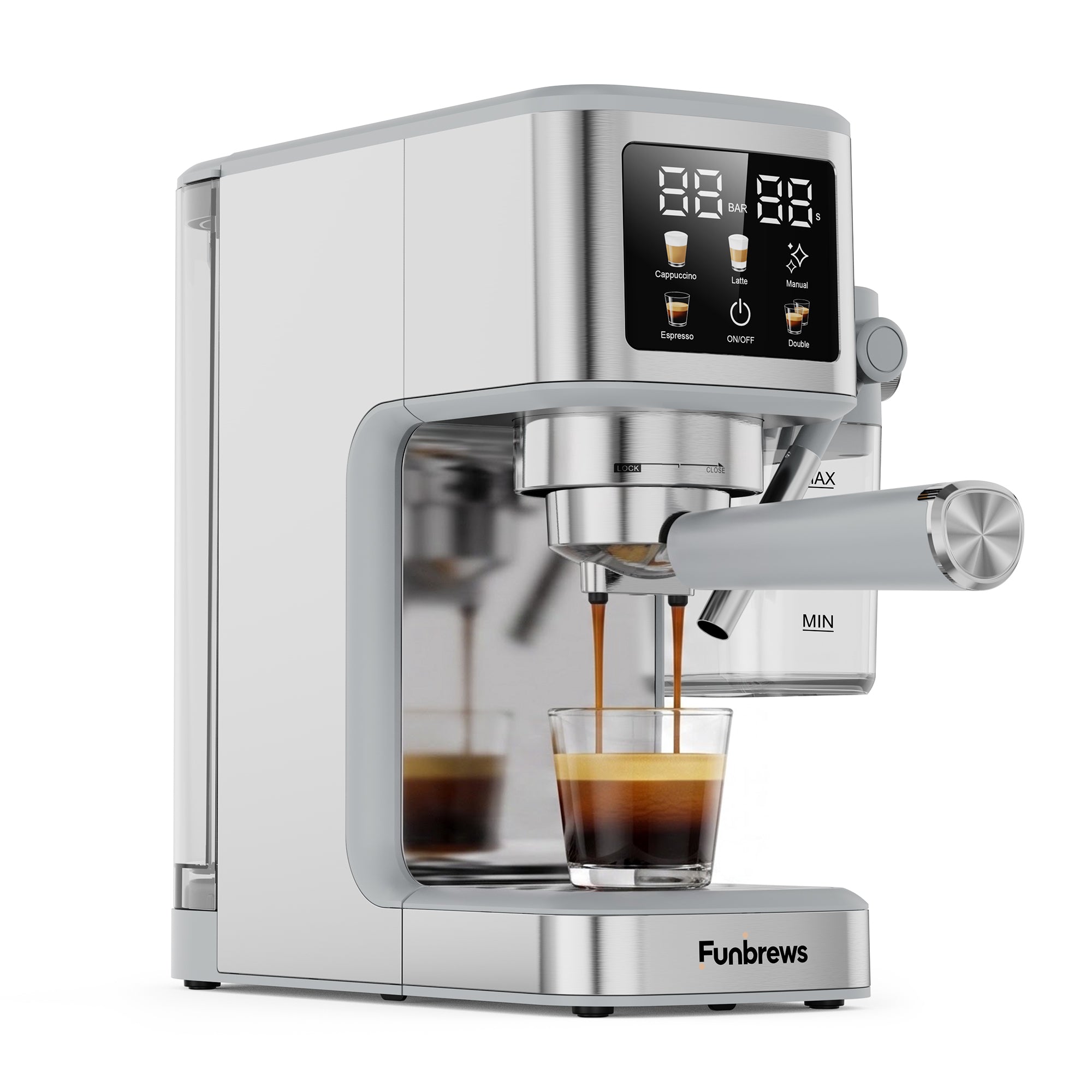 Funbrews FBCM05 One-Touch Espresso Machine with Automatic Milk Frothing (Stainless Steel) - Image 4