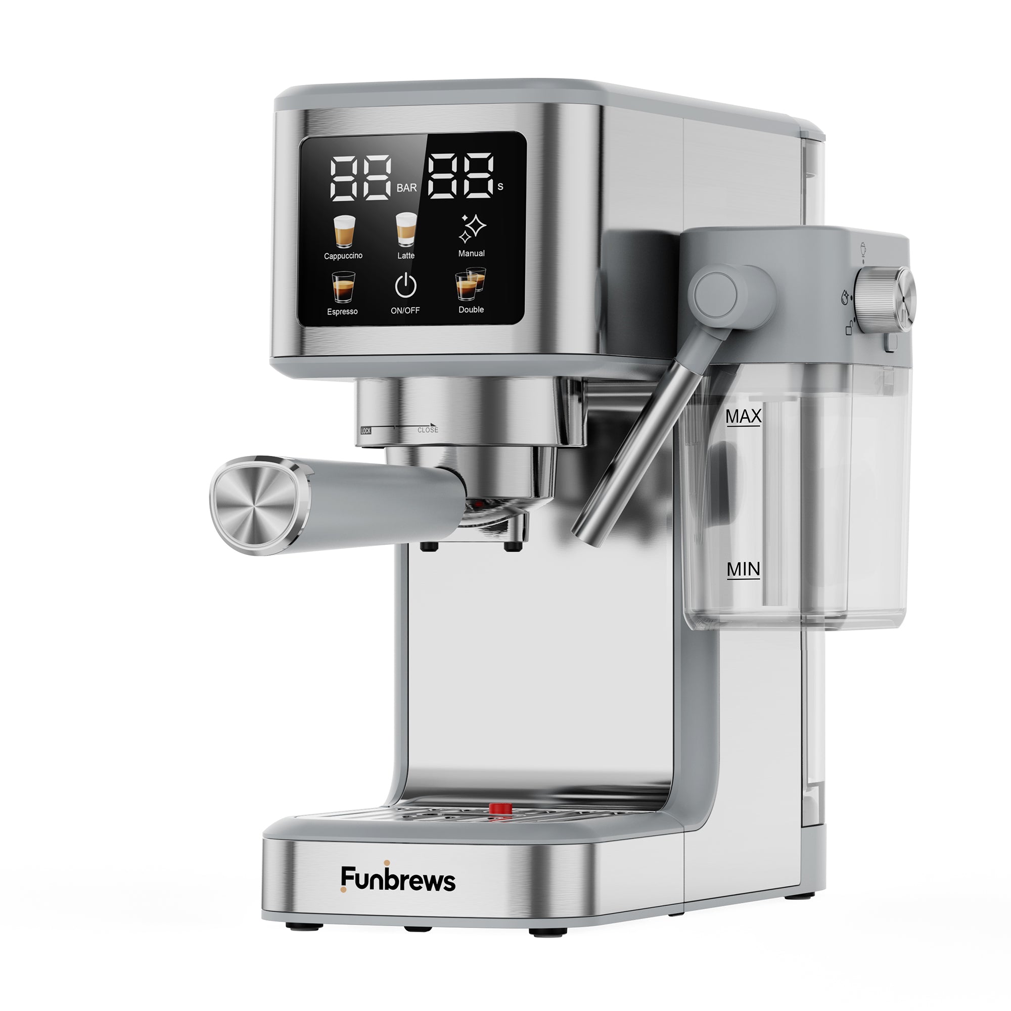 Funbrews FBCM05 One-Touch Espresso Machine with Automatic Milk Frothing (Stainless Steel) - Image 5